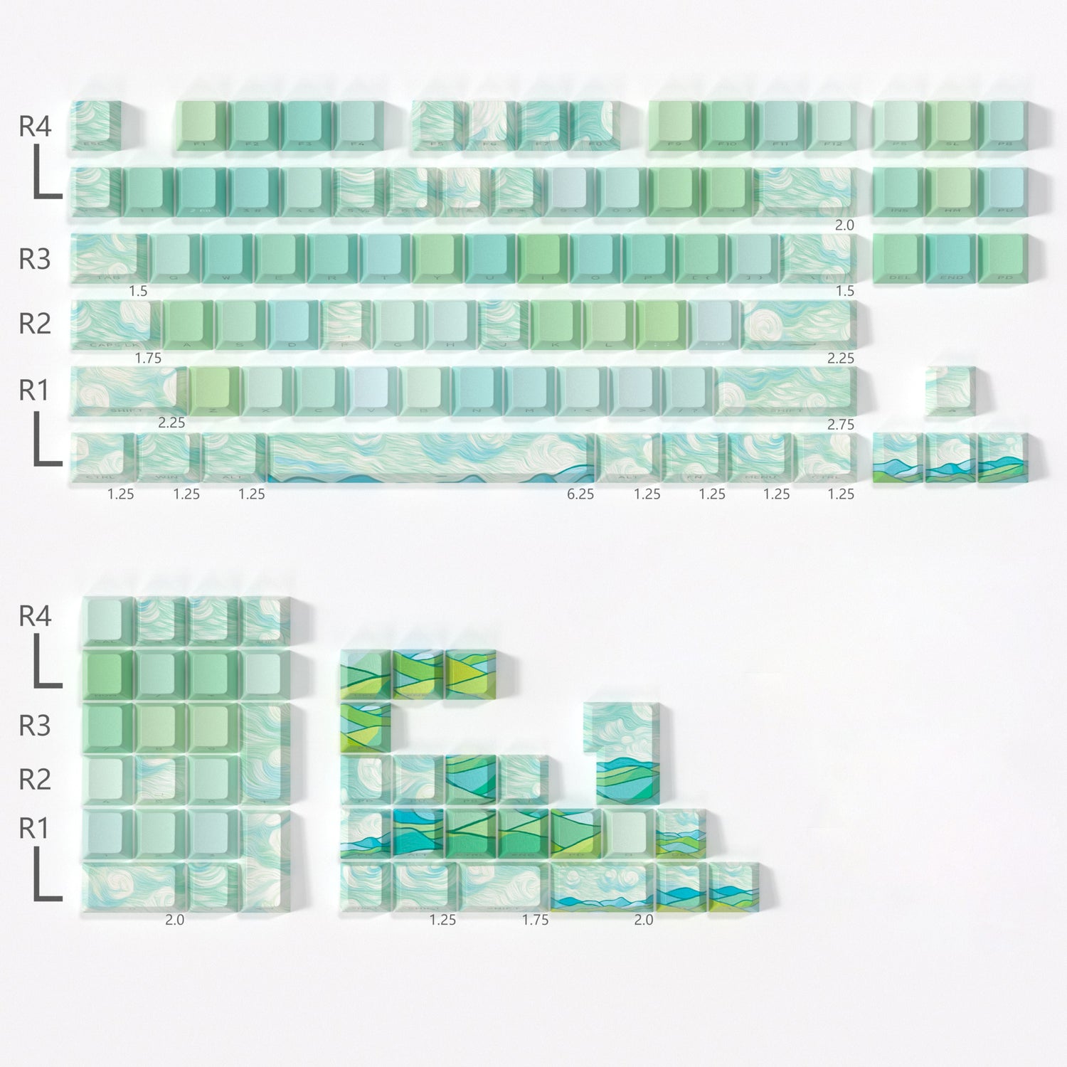 PIIFOX CKC-03 Green Wheat Field Pastel Painting Side-printed OEM Profile Keycap Set 135 Keys