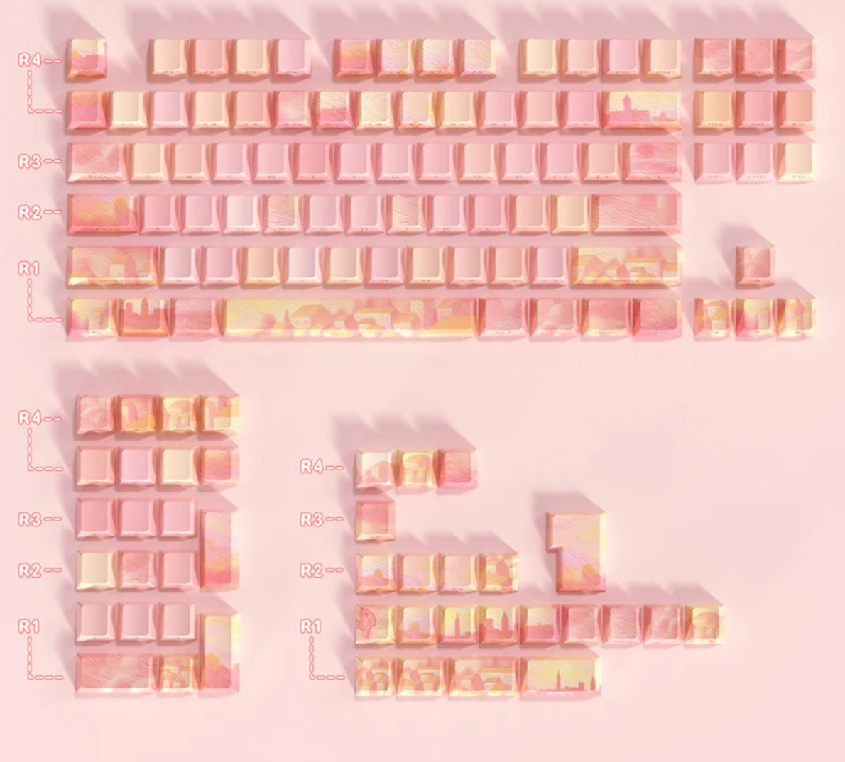 Unveiling Elegance: A Symphony of Pink, Oil Paintings, and Romantic Sunsets in Keycap Craftsmanship
