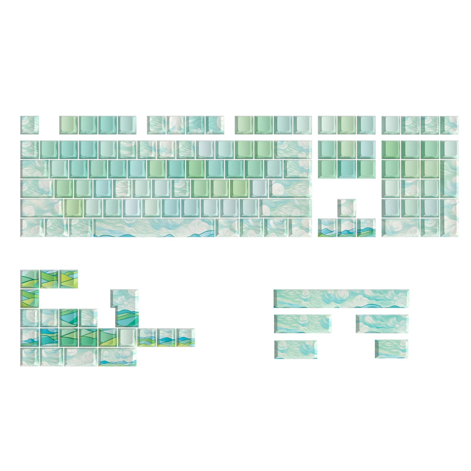 PIIFOX CKC-03 Green Wheat Field Pastel Painting Side-printed OEM Profile Keycap Set 135 Keys