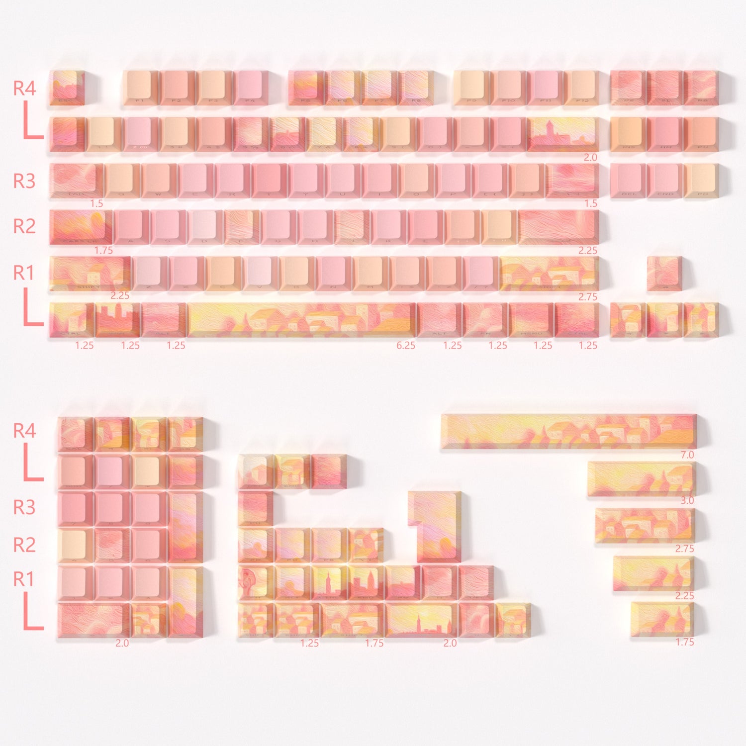 PIIFOX CKC-02 粉色故事粉彩画侧印 OEM 轮廓键帽套装 135 键