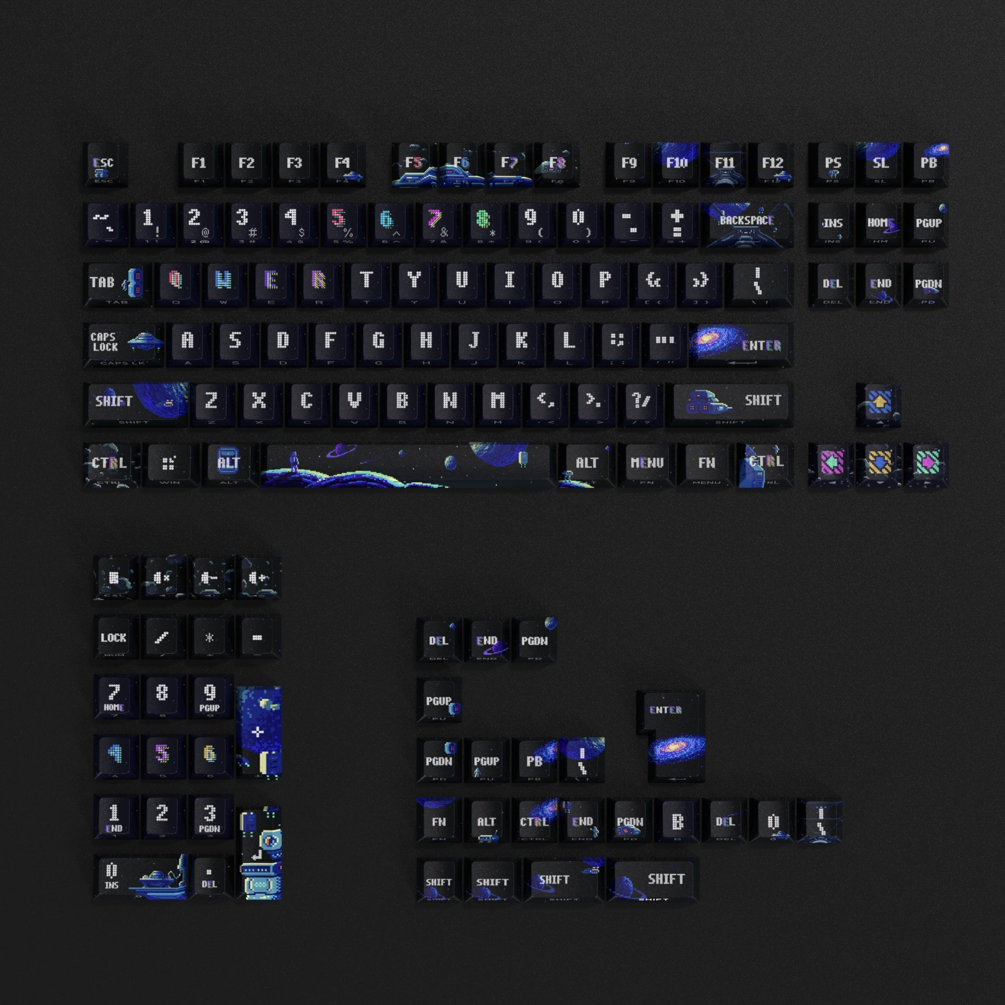 PIIFOX Astro Explorer Pixelated Side-printed OEM Profile Keycap Set 135 Keys