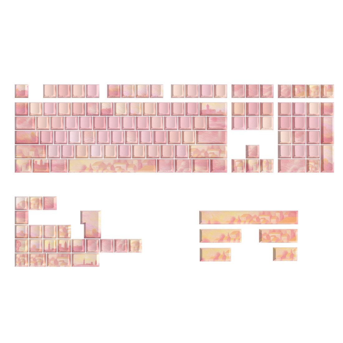 PIIFOX CKC-02 Pink Story Pastel Painting Side-printed OEM Profile Keycap Set 135 Keys